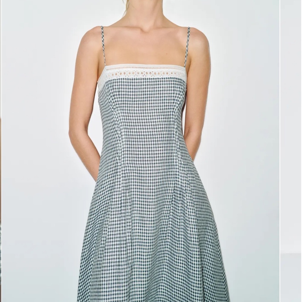 Reformation Pomona Linen Dress In Big Slate Check - Picture 5 of 11